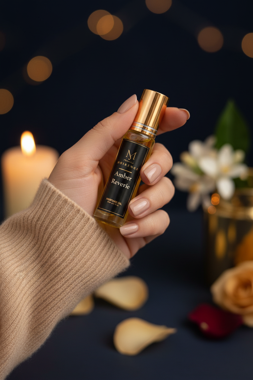 Amber Reverie alcohol-free perfume oil roll-on, hand-batched in Canada