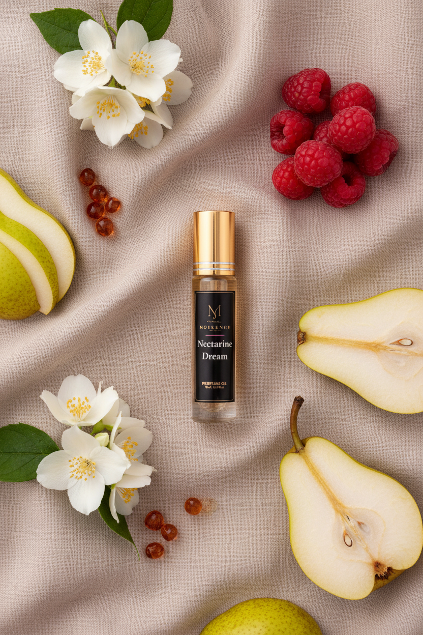 Nectarine Dream alcohol-free perfume oil roll-on, hand-batched in Canada