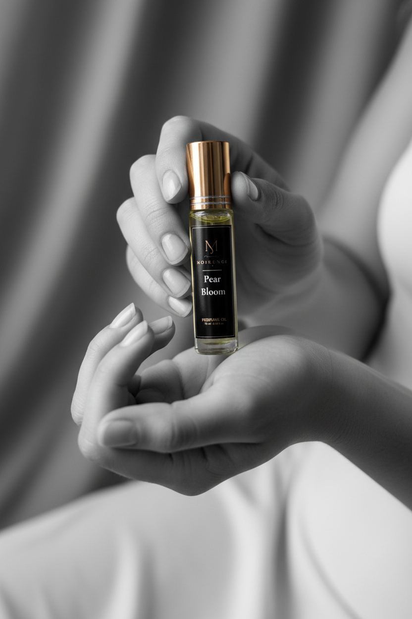 Pear Bloom alcohol-free perfume oil roll-on, hand-batched in Canada