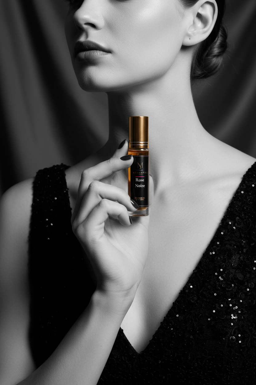 Rose Noire alcohol-free perfume oil roll-on, hand-batched in Canada