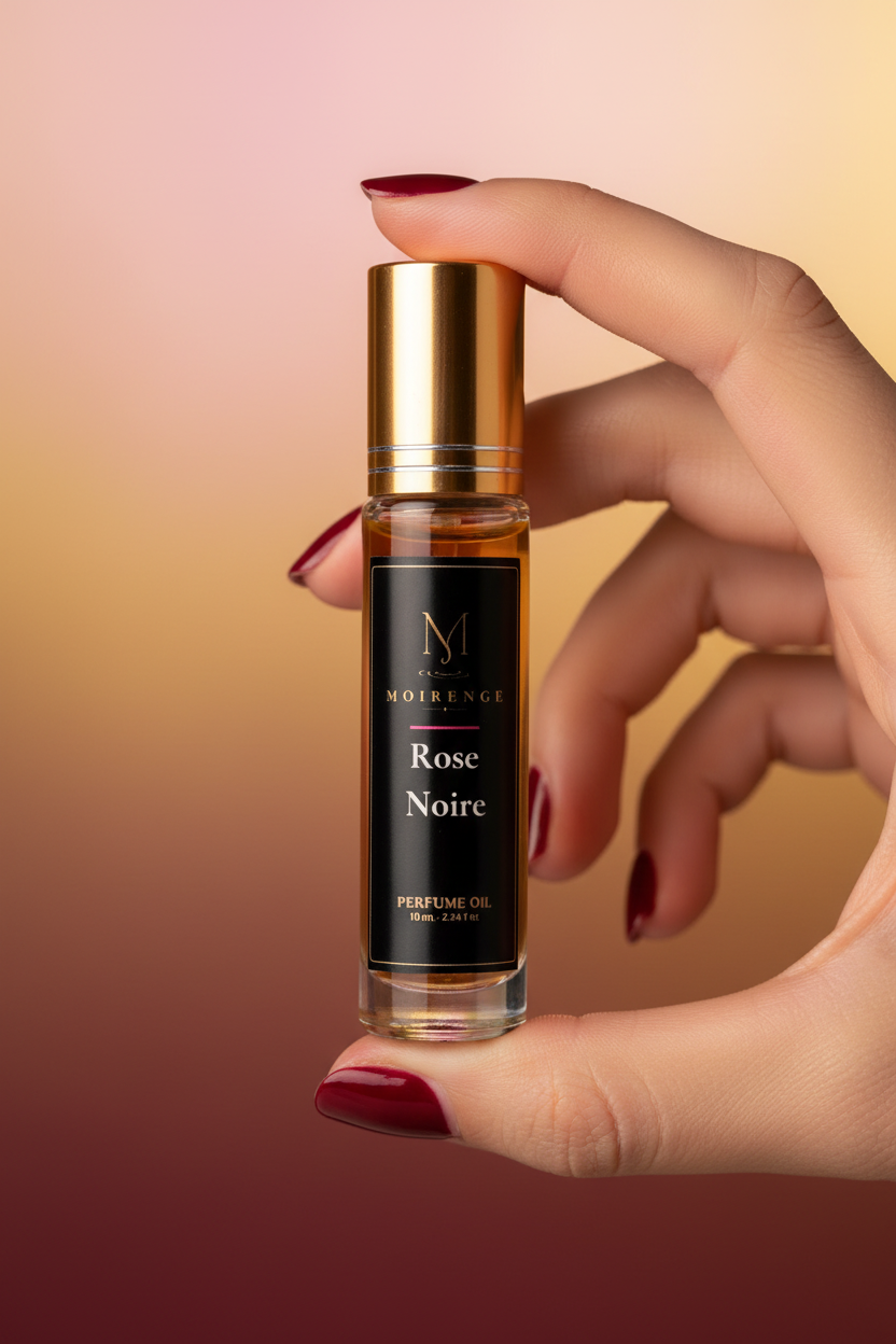 Rose Noire alcohol-free perfume oil roll-on, hand-batched in Canada